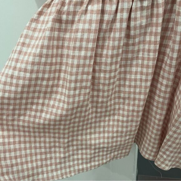 Reformation Mini Dress Zula 100% Linen Pink Gingham Plaid Short Puff Sleeve sz 2 - Picture 6 of 10